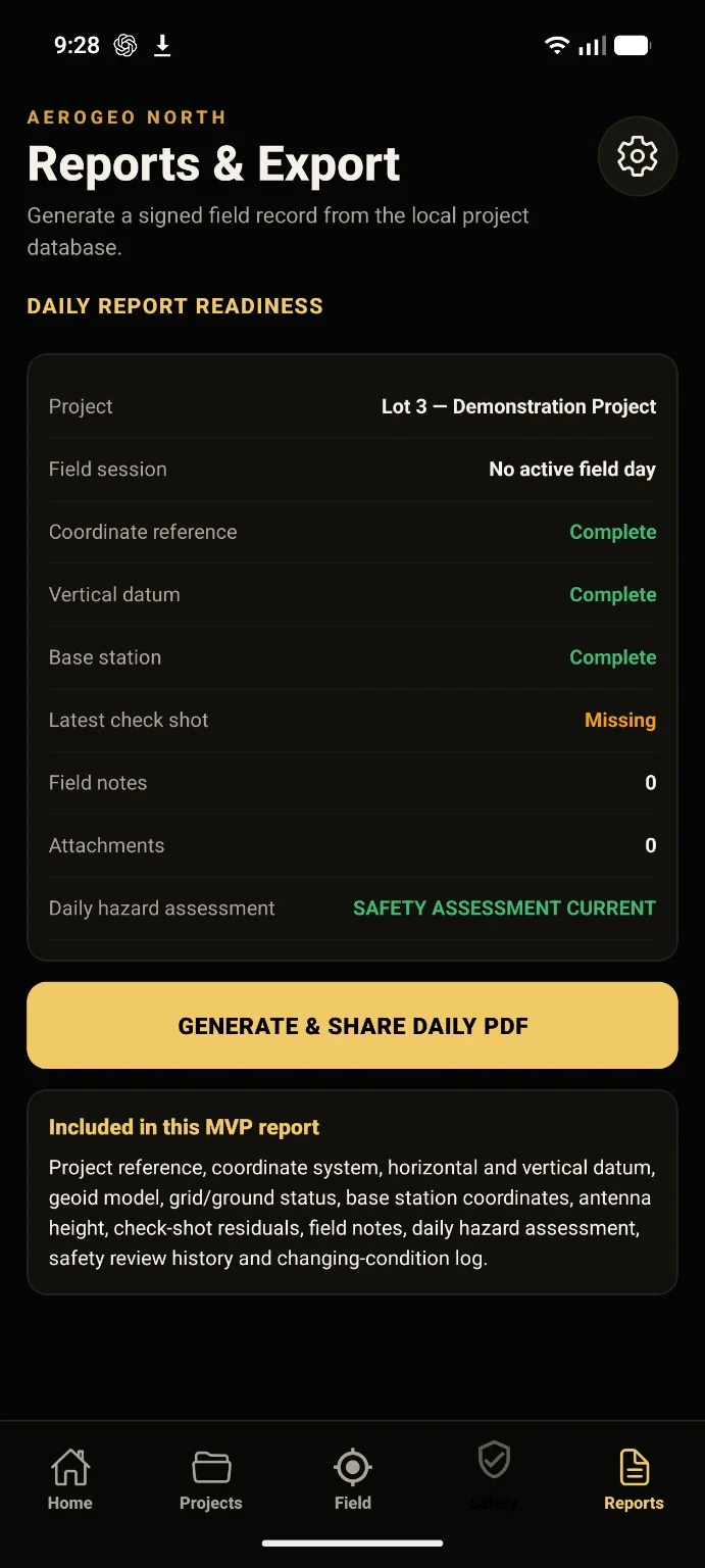 FieldBook Reports and Export screen