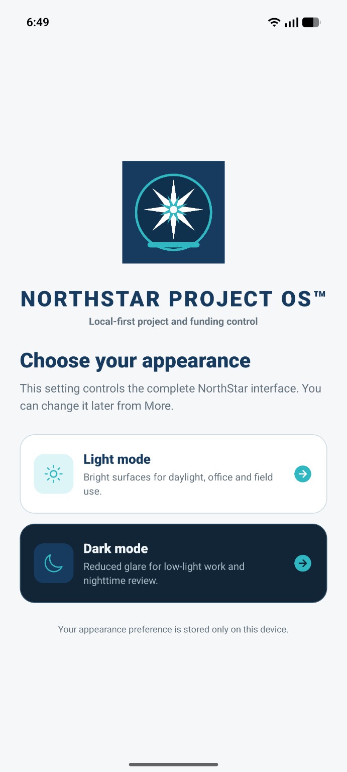 NorthStar light and dark appearance selection