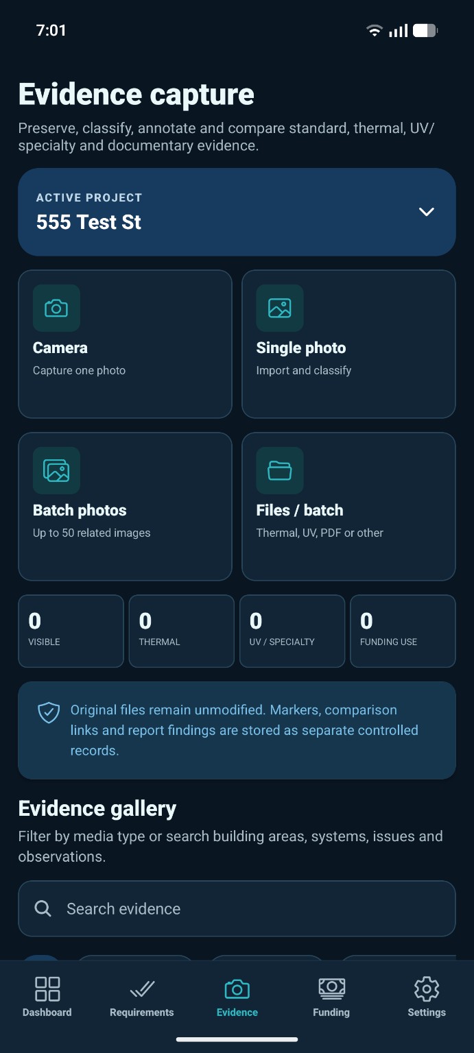 NorthStar evidence capture workspace in light mode