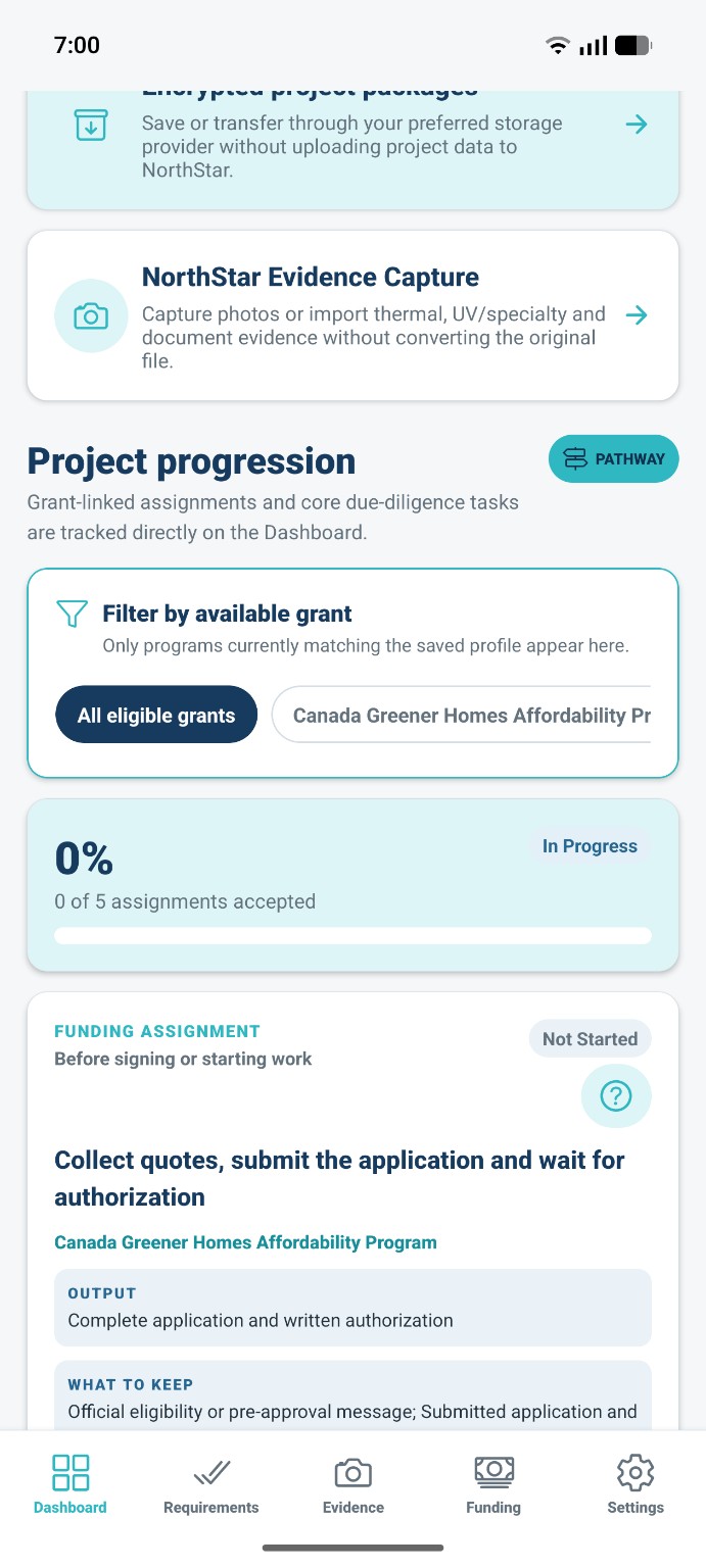 NorthStar project progression in dark mode