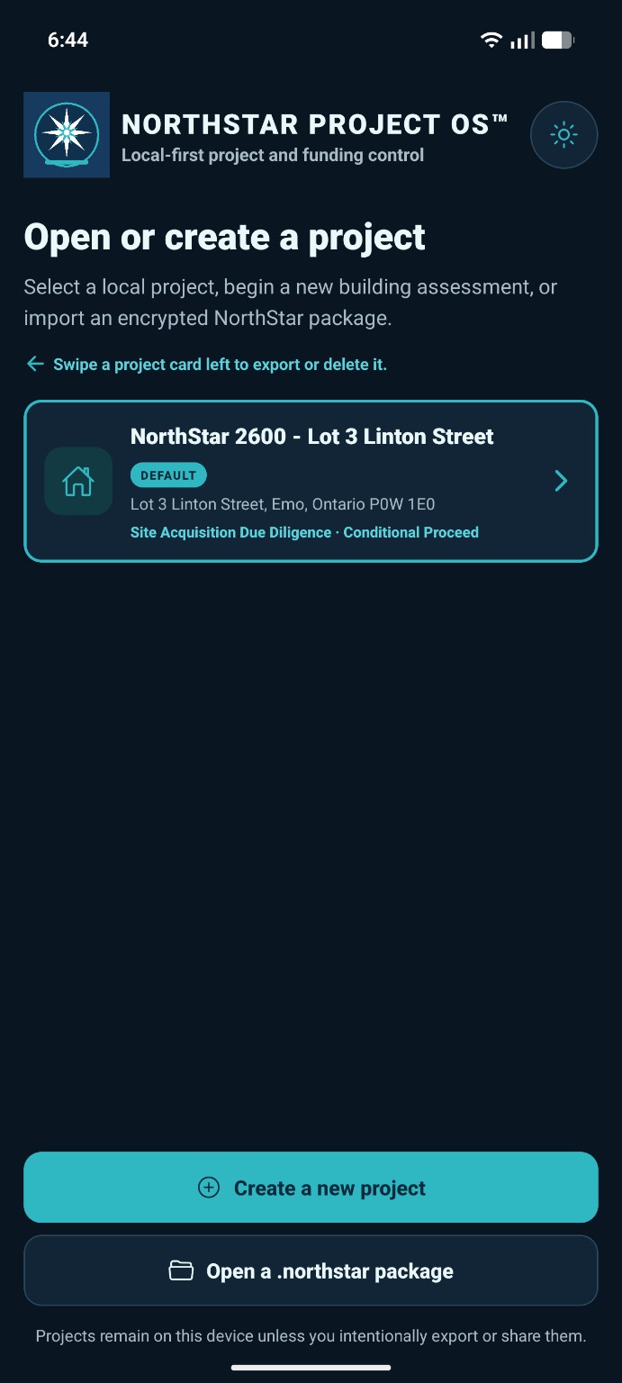 NorthStar project selection in dark mode