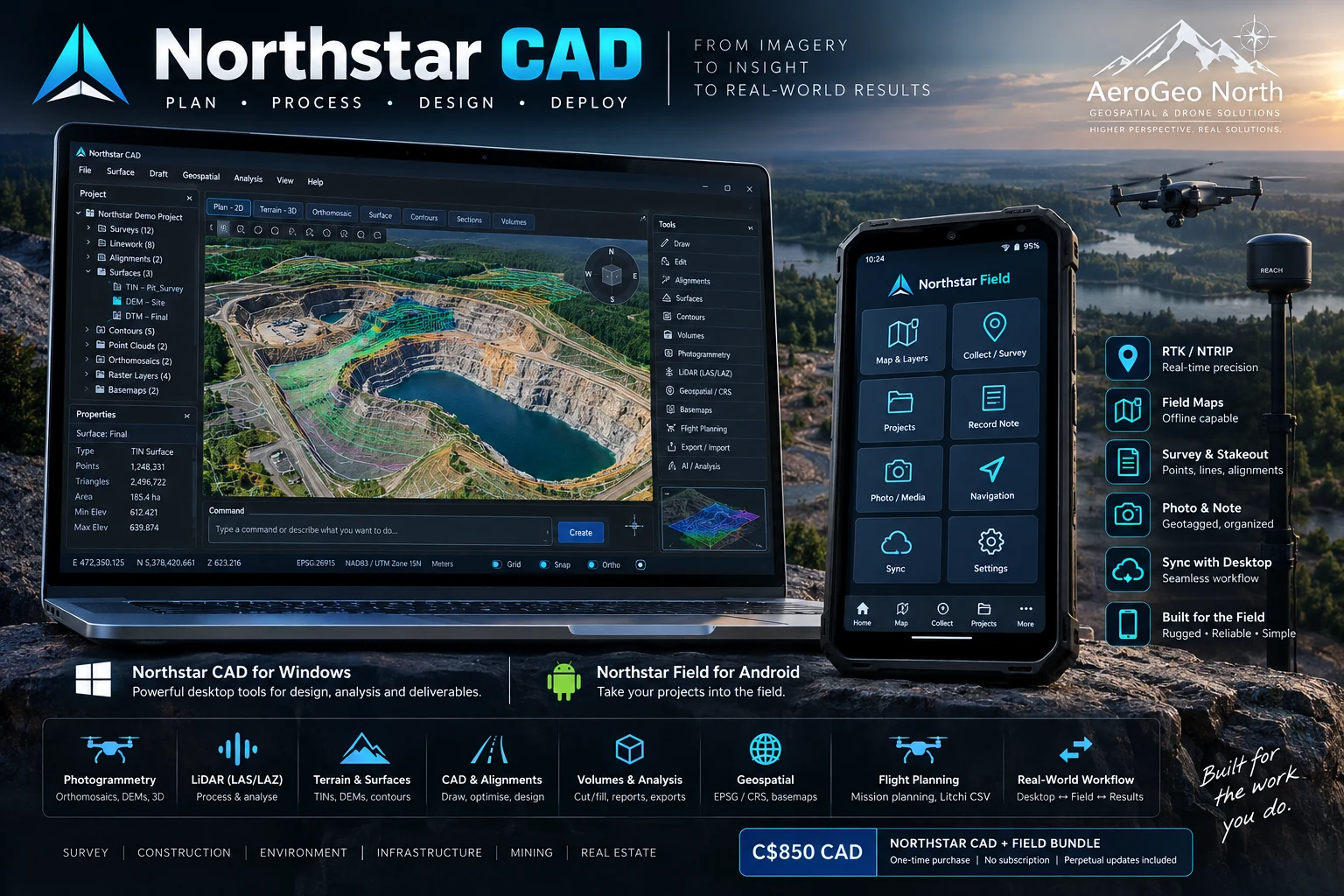 Promotional preview of Northstar CAD for Windows and Northstar Field for Android
